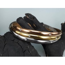 Set ( zilver,goud,rose kleur ) edelstaal slaaf Armband met 6 kristal omheen.