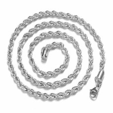 RVS zilerkleurig twisted koord ketting 50cm