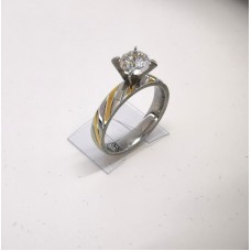 Edelstaal Ringen zilverkleurig ring met goud kleur schuin streep  5mm zirconia