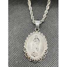 Ketting Maria met kristal steentjes zilverkleur
