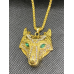 Goudkleurige wolfkop met ketting en Zirconia