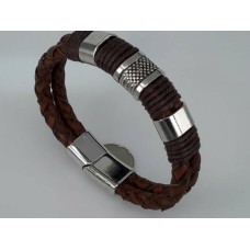 Lederen armband bruin, metalen accenten, insteeksluiting