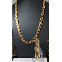 Konings ketting set, rvs edelstaal, breed & plat, goudkleur