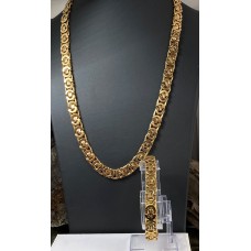 Konings ketting set, rvs edelstaal, breed & plat, goudkleur