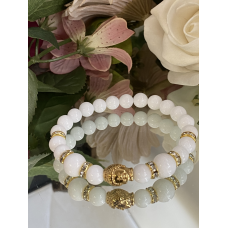 Jade wit met rvs bouddha goudkleur Jade wit met rvs bouddha goudkleur