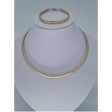 Omega ketting & armband, smalle schakels, duocolor, geborsteld, edelstaalset