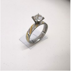 Edelstaal Ringen zilverkleurig ring met goud kleur schuin streep 5mm zirconia Edelstaal Ringen zilverkleurig ring met goud kleur schuin streep 5mm zirconia