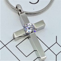 Hanger, kruis, 5mm zirkonia, Edelstaal Hanger, kruis, 5mm zirkonia, Edelstaal
