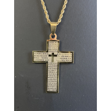 kruisje hanger, Edelstaal goudkleur met tekst kruisje hanger, Edelstaal goudkleur met tekst