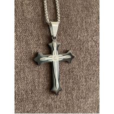 Kruisje, zirconia, Edelstaal zwart/zilver kleur Kruisje, zirconia, Edelstaal zwart/zilver kleur