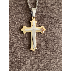 kruisje, zirconia, Edelstaal goud/zilver kleur kruisje, zirconia, Edelstaal goud/zilver kleur
