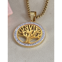 Hanger Levensboom met zirkonia rand ( Tree of Life ) goudkleurige (25 mm) Hanger Levensboom met zirkonia rand ( Tree of Life ) goudkleurige (25 mm)